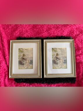 Set of 2 Vintage Gold-Toned Framed Prints with Matting - Artwork or frames